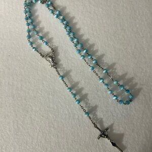 Elegant Silver and Blue Beaded Rosary Necklace